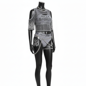 ชุดว่ายน้ำพรีเมียมผ้าโพลีเอสเตอร์ผสมสแปนเด็กซ์สีเทา ผ้าตาข่ายยืดหยุ่น ประดับโลโก้แบบรีดร้อนด้วยคริสตัล สำหรับผู้หญิง - Product Image 3