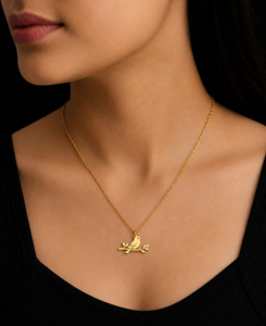 Collar con Colgante de Rama de Pájaro en Plata de Ley 925 con Baño de Rodio/Oro, Joyería Fina para Uso Diario Unisex - Product Image 2