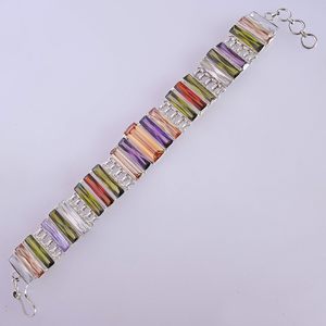 Nueva Pulsera de Cadena de Plata de Ley 925 con Gemas de Cuarzo Multicolor Geométricas para Mujer, Joyería Fina Clásica para Uso Diario - Product Image 2