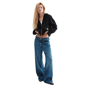 Sweat à capuche zippé court noir pour femme, coupe oversize, grammage lourd, avec logo personnalisé, effet délavé à l'acide, respirant, en coton, style streetwear, vente en gros 2026 - Product Image 2