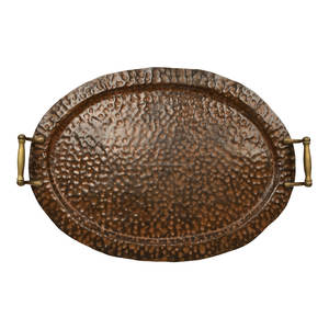 ถาดทองแดงทรงกลมแกะสลักแบบโบราณถาดเสิร์ฟพร้อมพิมพ์โลโก้ส่วนตัวงานทำด้วยมือคุณภาพสูง - Product Image 4