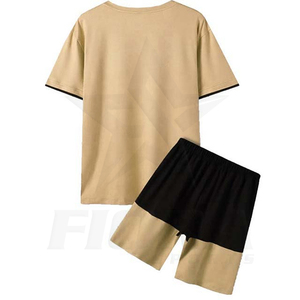 Ensemble de t-shirt et short pour homme, 100% coton, coupe ajustée, été, décontracté, 2 pièces, chemise à manches courtes et short de couleur unie simple pour homme - Product Image 3