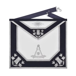 Delantal de francmasón Past Master Blue Lodge con bordes de terciopelo azul marino y bordado a mano con hilo plateado MAP-0117 - Product Image 1