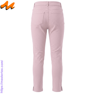 Pantalon décontracté pour femme, coupe régulière, cinq poches, ourlet fendu, tissu respirant, été-printemps, coton élasthanne 6,64 oz - Product Image 3