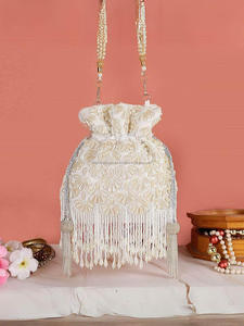 Handmade Beaded Evening <b>Bag</b> <b>Ivory</b> Tassel Fringe <b>Clutch</b> Chain Strap <b>Wedding</b> Party Handbag - Product Image 1
