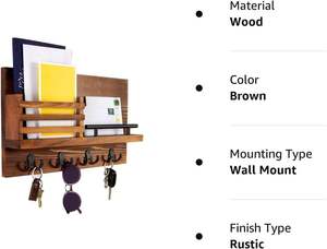 Rustic Key Holder Mail <b>Shelf</b> Wall Organizer Decorative Entryway Storage <b>Rack</b> with Hooks for Keys Letters Accessories - Product Image 2