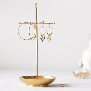Compact <b>Tabletop</b> Jewelry <b>Storage</b> Stand Metal Organizer Rack for Earrings Necklaces with Tray Base for Modern Home Decor - Product Image 5
