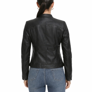 Veste en cuir noire pour femme, coupe ajustée, style motard décontracté, légère, unie, teinte, coupe-vent, respirante - Product Image 3