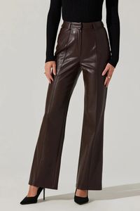 Pantalon en toile respirant élégant à taille mi-haute et jambes larges en cuir pour femme, idéal pour l'hiver et le streetwear - Product Image 2
