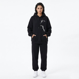 Sweat à capuche noir 350 GSM de haute qualité personnalisé avec impression de dessin mignon, coupe décontractée ample, vente en gros pour unisexe - Product Image 3