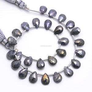 Lot en gros de perles de pierre précieuse naturelle Silverite noire faites à la main, facettées en forme de poire, de qualité supérieure pour la fabrication de bijoux (colliers, bracelets, boucles d'oreilles) - Product Image 1