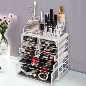 Organisateur de maquillage transparent YS avec 4 petits et 3 grands tiroirs, support de rangement pour cosmétiques en plastique - Product Image 1
