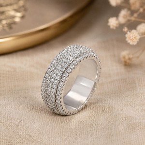925 Sterling <b>Silver</b> Gold Plated Prong Full Pave Moissanite Band <b>Ring</b> VVS D Color Iced Wedding <b>Ring</b> for <b>Men</b> Women Custom Jewelry - Product Image 4