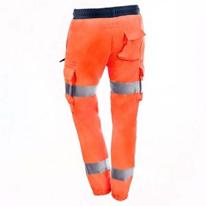 Custom Fluorescent Orange Silver Reflective Cargo Jogger <b>Pants</b> Men Multi Pocket High Visibility Workwear Private Label Clothing - Product Image 2