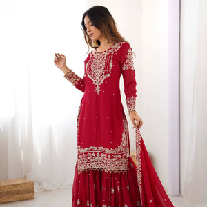 Ensemble de costume Sharara brodé en faux georgette de qualité supérieure pour femmes avec dupatta – Tenue ethnique de créateur pour les occasions spéciales - Product Image 1