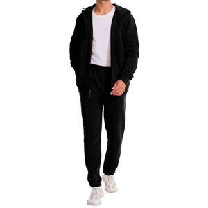 Men's Black Full <b>Zip</b> <b>Hooded</b> Tracksuit Set Polyester Sweatshirt & Jogger Pants with Side Pockets Casual Autumn Sportswear Outfit - Product Image 4