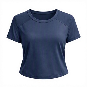 Hauts de sport légers pour femmes, col rond, coupe ajustée, respirants, manches courtes, extensibles dans quatre directions, pour le yoga et la gym - Product Image 4