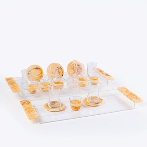 Handmade Polished Glossy Epoxy Resin Salad Bowl with <b>Marble</b> Finish Tray <b>Set</b> for Classic Party Table Presentation - Product Image 1