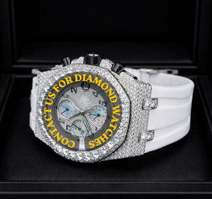 Montre unisexe mécanique de luxe à bracelet en caoutchouc blanc, boîtier rond en moissanite diamantée, best-seller, avec caractéristiques classiques - Product Image 3