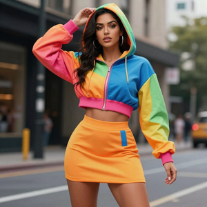 Women 2 Piece Hoodie Skirt Set Cropped <b>Zip</b>-<b>Up</b> <b>Jacket</b> and Mini Skirt Matching Tracksuit Autumn Outfit with OEM ODM Customization - Product Image 2