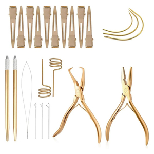 Custom Logo Professional Eco-Friendly Gold Hair Extension <b>Pliers</b> <b>Set</b> Weaving Curved Needles Sectioning Clips Accessories - Product Image 1