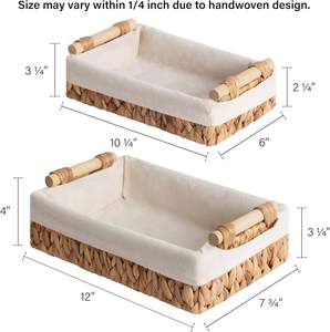 Paniers de rangement pour salle de bain au design moderne, en jacinthe d'eau, avec poignées en bois, doublure en fibre naturelle, couleur naturelle ou personnalisée - Product Image 4