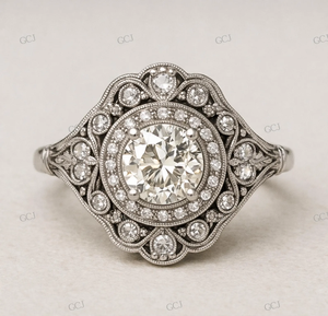Anillo de compromiso redondo blanco de 2,0 quilates en plata de ley 925, anillo de compromiso vintage, anillo Edwardiano, anillos antiguos - Product Image 1