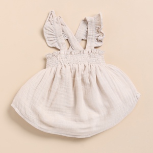 Organic Muslin Sleeveless Frill Top and Bloomer <b>Set</b> Premium Quality Oatmeal + Latte Baby Clothing - Product Image 2