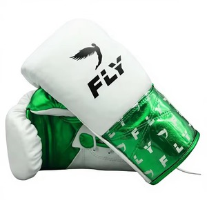 Gants de boxe Fly blancs et verts en cuir à lacets, à doigts entiers, pour adultes, entraînement et sparring - Product Image 2