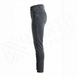 Jean en denim coupe droite délavé foncé pour homme, taille haute, coupe slim, en coton, style décontracté, pantalon d'automne - Product Image 3