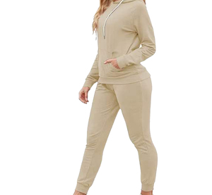 Casual Solid Color With Logo Women's Streetwear Tracksuit Set 100% Cotton Breathable Training Jogger Full Customization - Product Image 3