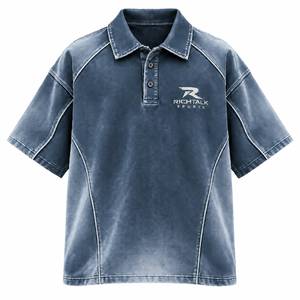 Camiseta de Manga Corta para Hombre, Corte Holgado, Secado Rápido, Tejido de Punto, Logotipo Frontal, 100% Algodón, Azul, Ropa Casual - Product Image 1