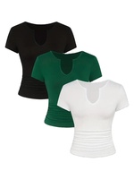 Ensemble de t-shirts pour femmes de haute qualité, écologiques, imprimés en 3D, col rond, col en V, manches courtes, 3 pièces, couleur unie