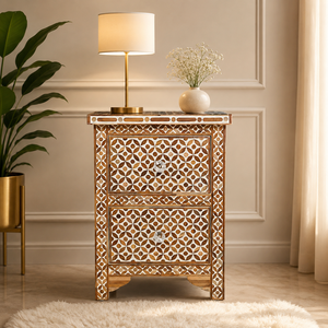 Table d'appoint de salon en bois massif avec incrustation d'os brun, grande capacité, style industriel, meuble de rangement pour coin de canapé - Product Image 1