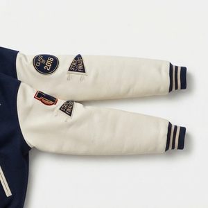 Chaqueta Varsity de Materiales Mixtos, Chaqueta Bomber Informal, Combinación Original de Tela de Lana, Poliéster/Algodón, Cuello Redondo, Botones a Presión, Letras - Product Image 6
