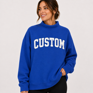 Womens Light <b>Grey</b> Solid Custom Text Print Mock Neck Oversized <b>Sweatshirt</b> Long Sleeve Casual Streetwear Activewear OEM ODM - Product Image 5