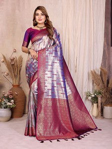 Modern Banarasi <b>Tissue</b> Silk Floor-Length Saree for <b>Wedding</b> Diwali & Party - Product Image 4
