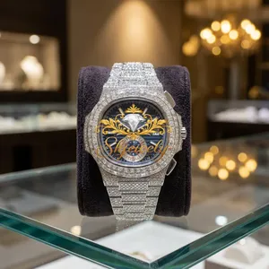 Iced Quartz <b>Watch</b> <b>Crystal</b> Bracelet Chronograph Wristwatch Blue Dial Gold Tone Dress <b>Watch</b> - Product Image 2
