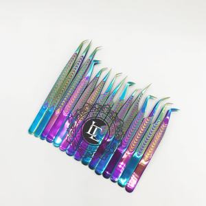 Juego de pinzas para extensión de pestañas de acero inoxidable probado a mano, revestimiento de arcoíris, etiqueta personalizada, Punta puntiaguda de bajo precio, novedad - Product Image 6