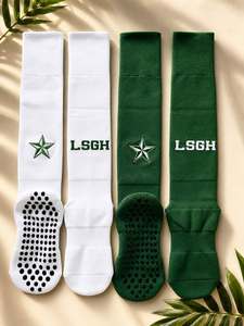 Chaussettes hautes LSGH blanches et vertes antidérapantes pour le basketball avec logo étoile pour adultes - Product Image 2