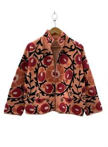 Blazer Floral Bordado para Mujer, Cuello Mandarín, Manga Larga, Algodón, Frente Abierto, Chaqueta de Otoño, Patrón de Bordado a Mano - Product Image 3