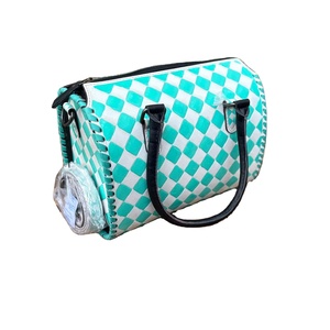Sac à main exécutif de luxe en cuir véritable, motif damier turquoise, style western, marron imprimé animalier, fermeture éclair – Vente chaude - Product Image 2