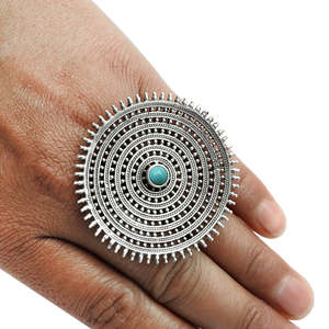 Handmade Bahemian <b>Ring</b> In Solid 925 Sterling Silver Natural Round Cut <b>Turquoise</b> Gemstone Designer <b>Ring</b> At Reasonable Price - Product Image 2