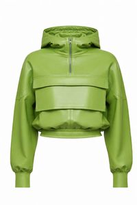 Premium Women's PU Leather Half-<b>Zip</b> <b>Hooded</b> Tracksuit Set – Cropped Hoodie & Wide Leg Pants Luxury Streetwear Outfit - Product Image 2