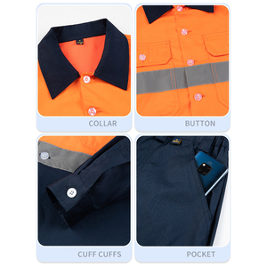 Chemise de travail professionnelle en coton à manches courtes, style boutonné, haute visibilité avec bandes réfléchissantes, respirante et durable pour le travail de jour - Product Image 4