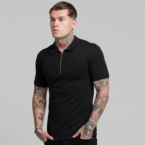 Polo à manches courtes pour homme, coupe ajustée, noir, avec col zippé, design uni en tricot décontracté - Product Image 6