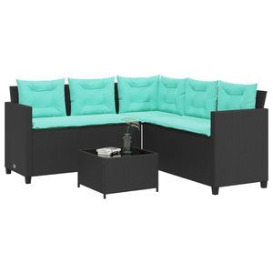 Sofá de Patio de Ratán PE Negro y Azul con Acero con Recubrimiento en Polvo y Vidrio Templado, Muebles de Exterior - Product Image 1