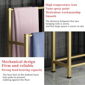 Free Standing Gold Towel Holder for Bathroom Metal Floor Towel <b>Rack</b> with Dual <b>Rails</b> Rust-Resistant Finish Modern Clothes - Product Image 4