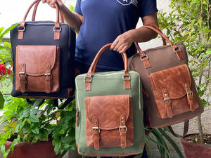 Mochila de cuero de lona vintage, mochilas informales, mochila de viaje al aire libre, mochilas multifuncionales para ordenador portátil de cuero genuino para senderismo - Product Image 4