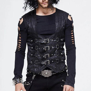 Chalecos de Cuero PU Negros Estilo Gótico Rock Steampunk Punk para Hombre con Cierres de Hebilla y Cordones en la Espalda - Product Image 5